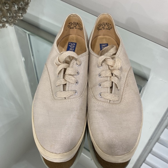 Keds Canvas Crosshatch Snicker in Cream Pearl Silver Sparkle size 10 - Picture 4 of 16